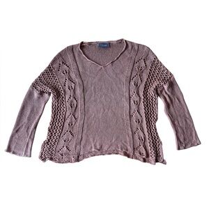 Wooden Ships S/M Brown Knit Crochet Sweater Cotton Blend Boho Beachy Casual